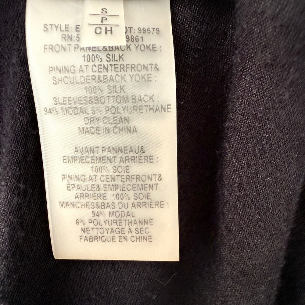 Eli Tahari Blue Gradient Silk Front Top with Black Modal Sleeves - Size Small - Picture 9 of 9